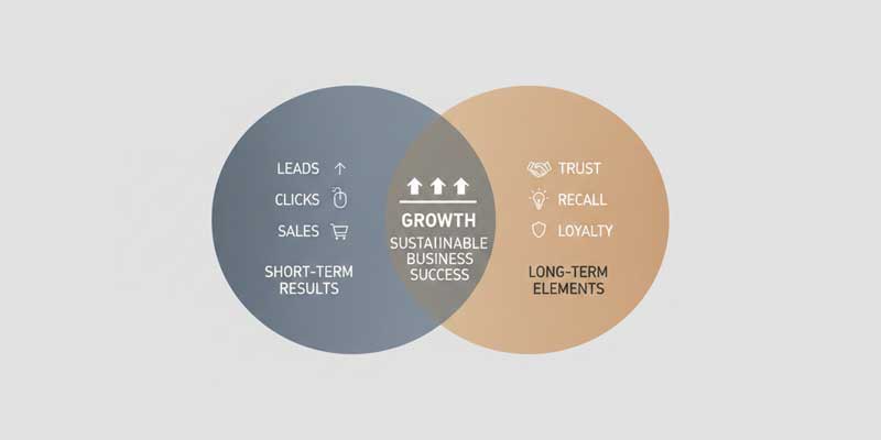 Visual showing two marketing approaches overlapping to create long-term business impact
