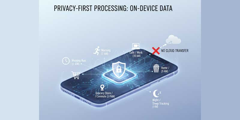 Diagram showing mobile devices using real-time signals without external data sharing