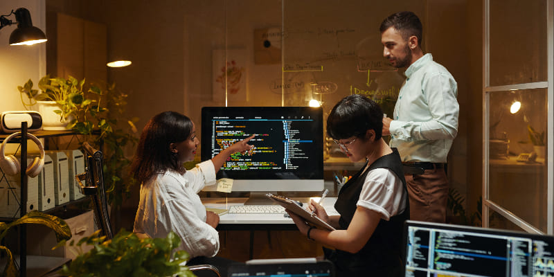 Web development company in Bangalore team collaborating on website updates