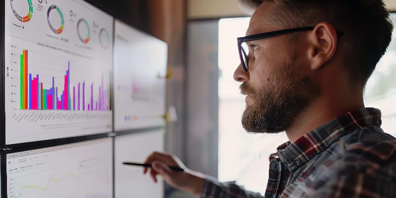 Data analyst reviewing A/B testing results to identify high-performing ad creatives.