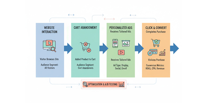 Visual guide showing how retargeting ads re-engage visitors and improve conversion rates.