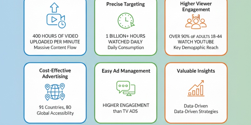 Infographic showing YouTube’s global reach, audience demographics, and impact for businesses using a strategic YouTube ads strategy.
