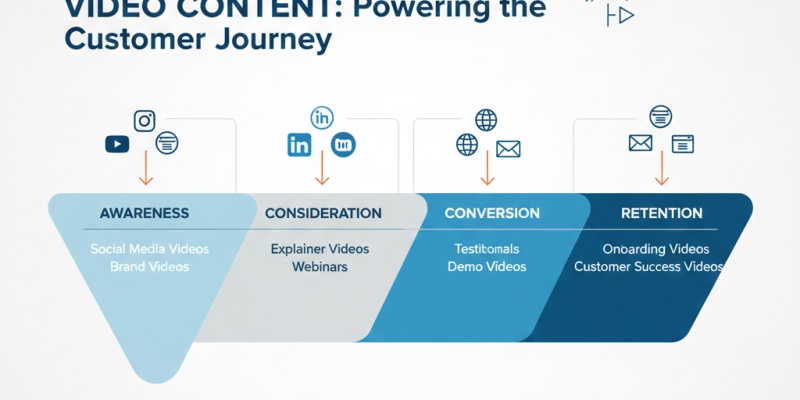 Video marketing benefits infographic showing how video increases engagement, conversions, traffic, and brand trust for business growth.